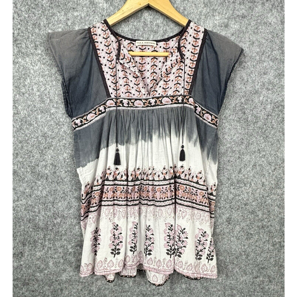 Ulla Johnson Gray and Pink Patterned Blouse